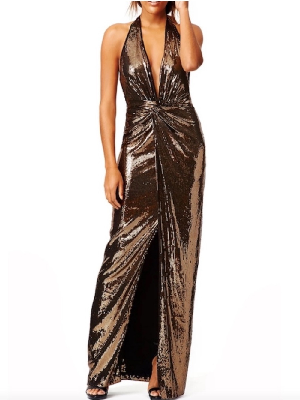 Halston Heritage Metallic Sequined Gown XL